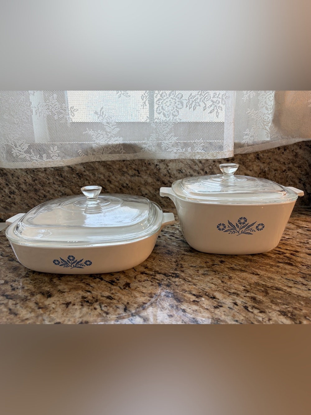 Vintage 1960s CorningWare Cornflower Blue Casserole Dish w/ glass lid set of 2